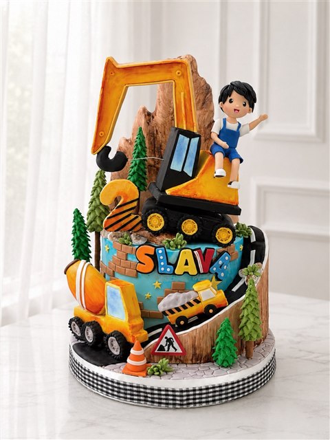 Kue ulang tahun anak bertema kendaraan konstruksi